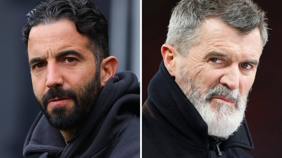 Manchester United boss Ruben Amorim (L) and pundit Roy Keane (R)