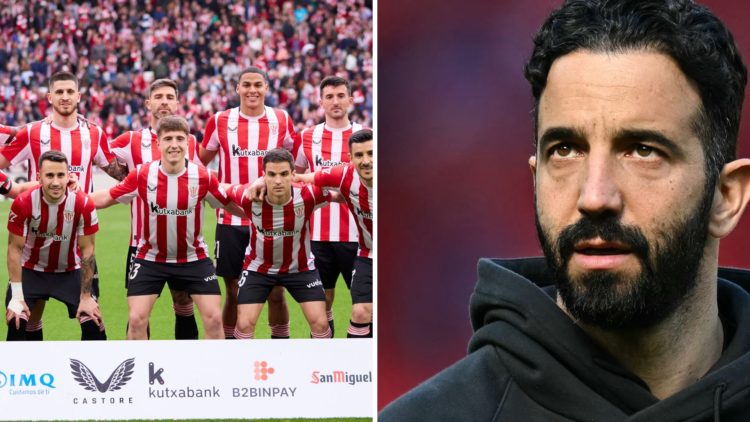 Split image of Athletic Club players and Manchester United manager Ruben Amorim