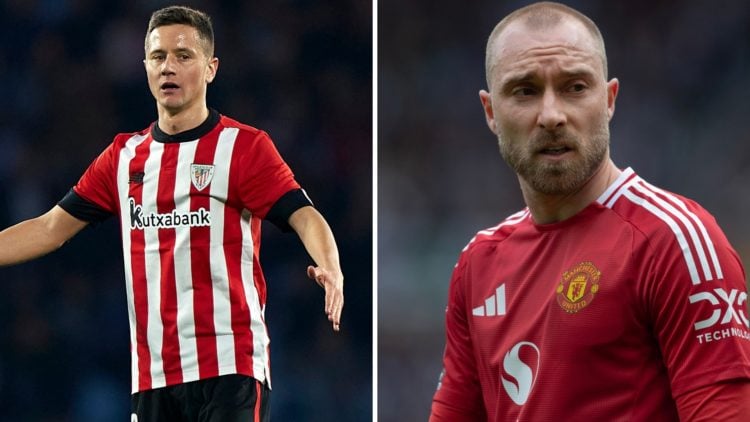 Split image of Athletic Club's Ander Herrera and Manchester United midfielder Christian Eriksen.