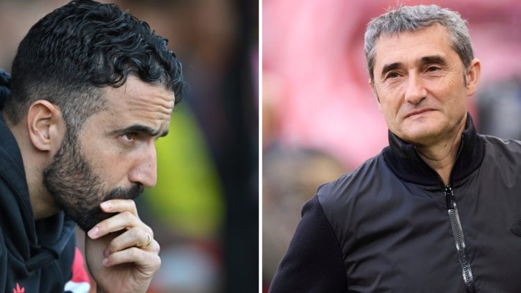 Manchester United head coach Ruben Amorim and Athletic Club manager Ernesto Valverde.
