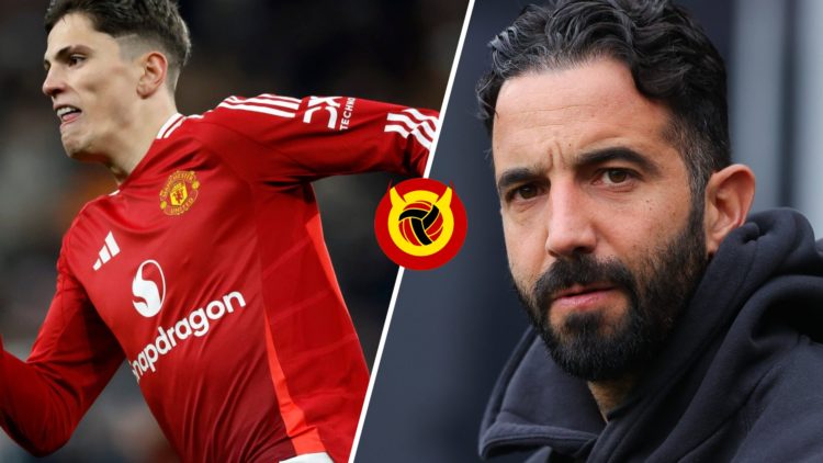 Split image of Manchester United forward Alejandro Garnacho and head coach Ruben Amorim.