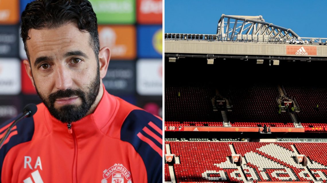Split image of Ruben Amorim and Old Trafford stadium
