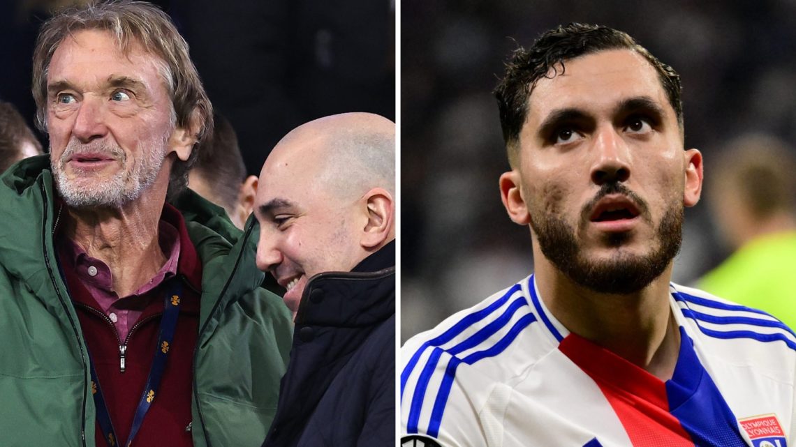 Split image of Manchester United co-owner Sir Jim Ratcliffe and Lyon's Rayan Cherki.