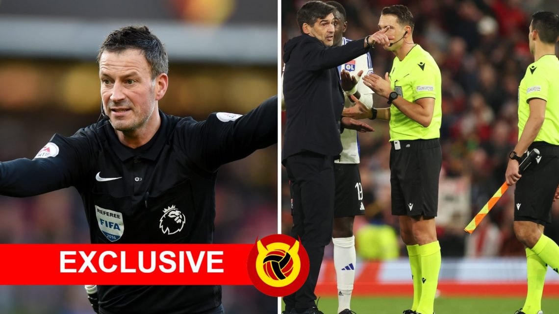 Split image of former Premier League referee Mark Clattenburg and Man United vs Lyon.