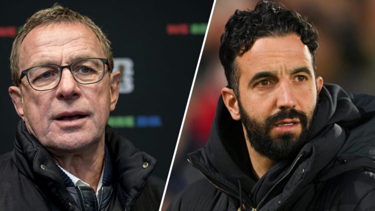 Austria boss Ralf Rangnick (L) and Manchester United boss Ruben Amorim (R)
