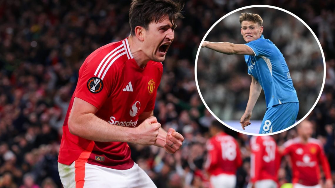 Harry Maguire celebrates, Scott McTominay wearing Napoli shirt inset