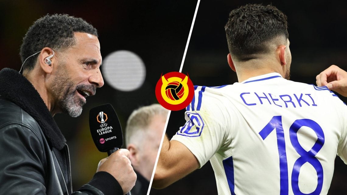 Split image of Rio Ferdinand and Lyon midfielder Rayan Cherki.