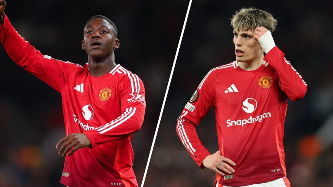 A split image of Manchester United midfielder Kobbie Mainoo (L) and Manchester United winger Alejandro Garnacho (R)