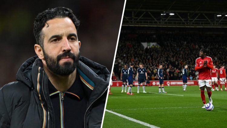 Split image of Manchester United manager Ruben Amorim and Nottingham Forest winger Anthony Elanga.