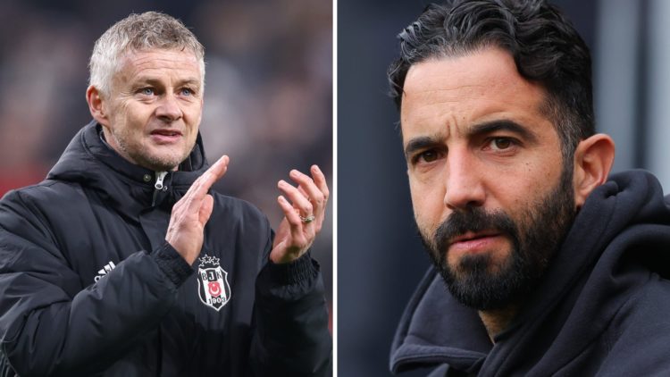 Split image of Besiktas manager Ole Gunnar Solskjaer and Manchester United head coach Ruben Amorim.