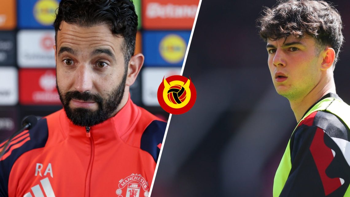 Split image of Manchester United head coach Ruben Amorim and defender Tyler Fredricson
