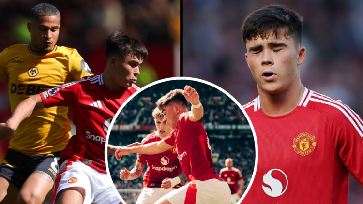 Harry Amass of Manchester United looks dejected after 0-1 defeat to Wolverhampton Wanderers in the Premier League match between Manchester United F...