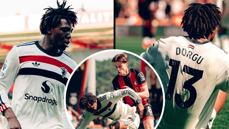 Patrick Chinazaekpere Dorgu of Manchester United in action during the Premier League match between AFC Bournemouth and Manchester United FC at Vita...