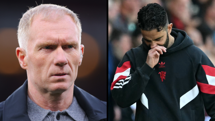 TNT Sports pundit Paul Scholes during the UEFA Europa League 2024/25 Quarter Final Second Leg match between Manchester United and Olympique Lyonnai...