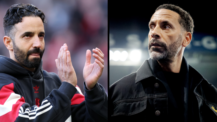 Rio Ferdinand during the UEFA Champions League match between Paris Saint Germain v Liverpool at the Parc des Princes. Insert: Ruben Amorim, Manager...