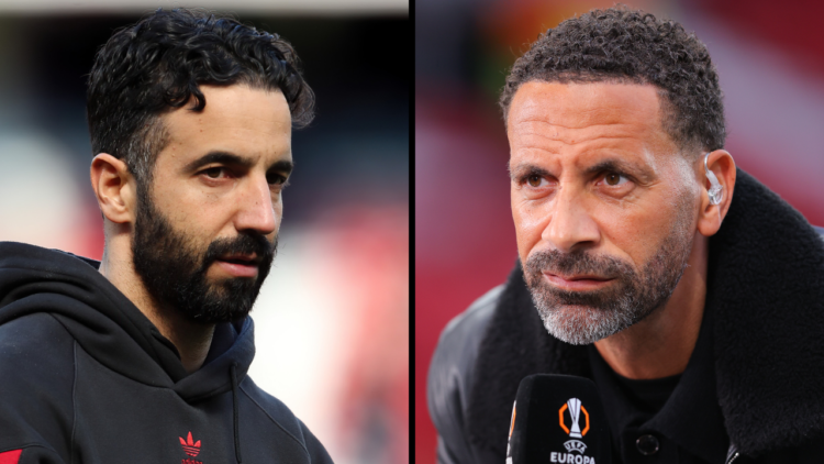TNT Sports pundit Rio Ferdinand during the UEFA Europa League 2024/25 Quarter Final Second Leg match between Manchester United and Olympique Lyonna...
