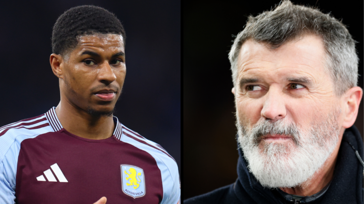 Marcus Rashford of Aston Villa looks on during the Premier League match between Manchester City FC and Aston Villa FC at Etihad Stadium. Insert: Ro...
