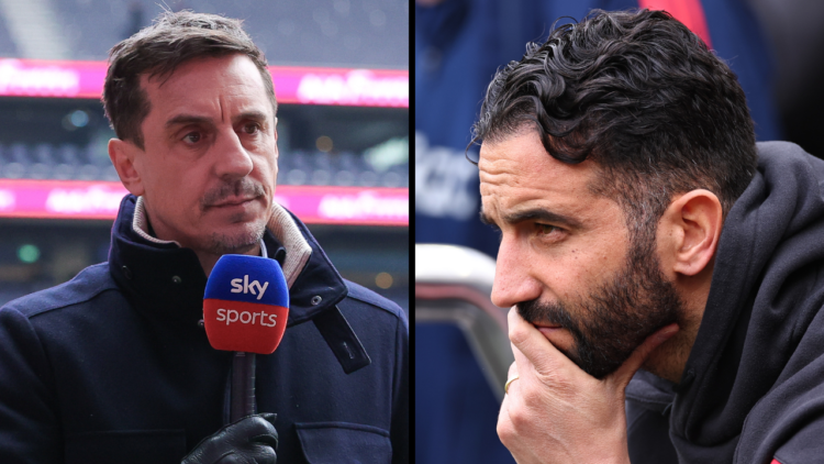 Sky Sports pundit Gary Neville looks on prior to the Premier League match between Tottenham Hotspur FC and Manchester United FC at Tottenham Hotspu...