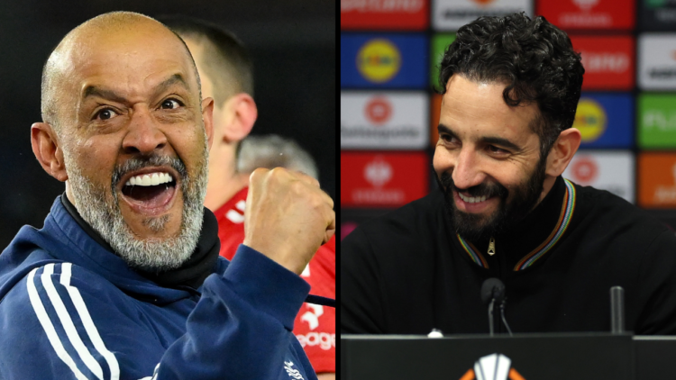 Manchester United manager Ruben Amorim speaks to the media following the UEFA Europa League 2024/25 Round of 16 Second Leg match between Manchester...