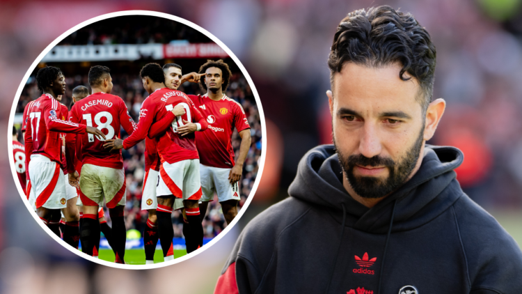 Manchester United Head Coach / Manager Ruben Amorim looks on prior to the Premier League match between Manchester United FC and Manchester City FC ...