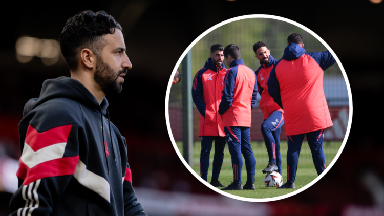 Manchester United Head Coach / Manager Ruben Amorim looks on during the Premier League match between Manchester United FC and Manchester City FC at...