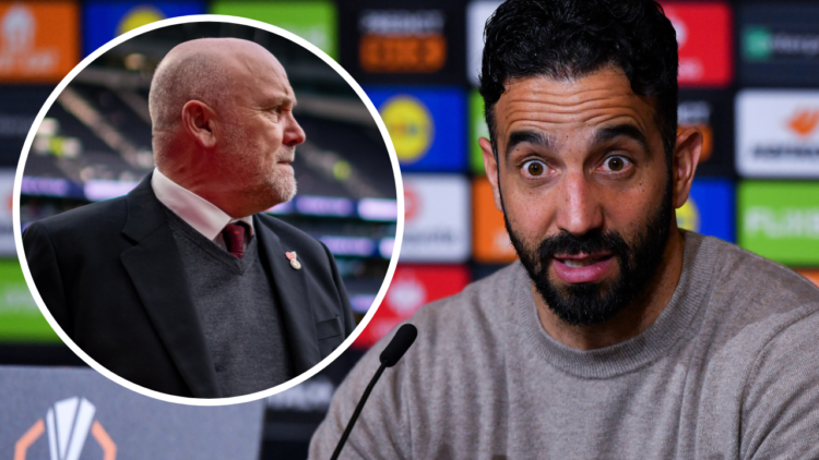 Ruben Amorim, Head coach of Manchester United, speaks to the media in post match press conference after the UEFA Europa League 2024/25 Quarter Fina...