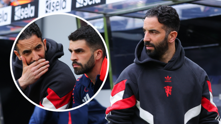 Ruben Amorim, head coach of Manchester United, looks on during the Premier League match between Newcastle United FC and Manchester United FC at St ...