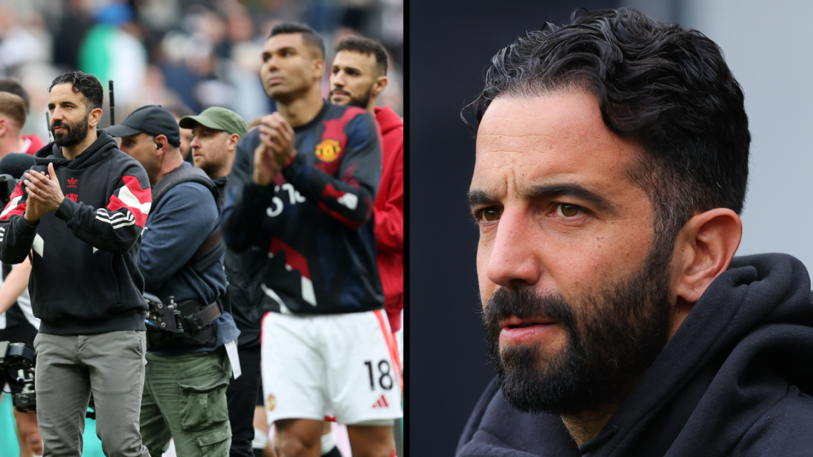 Ruben Amorim, head coach of Manchester United, looks on during the Premier League match between Newcastle United FC and Manchester United FC at St ...