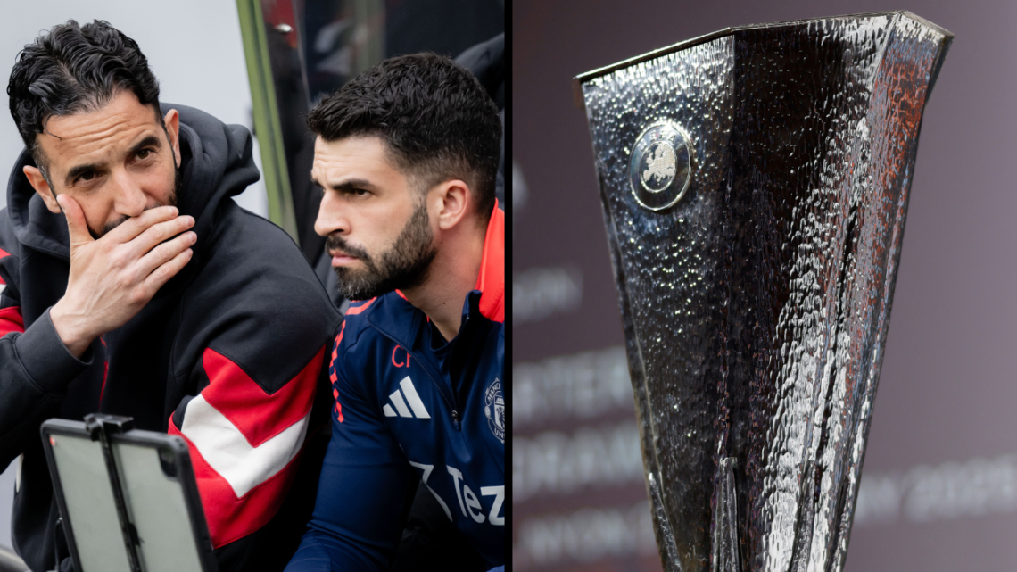 Manager Ruben Amorim of Manchester United watches from the dugout during the Premier League match between Newcastle United FC and Manchester United...