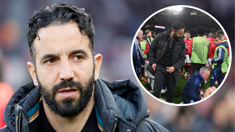 Ruben Amorim, Manager of Manchester United before the UEFA Europa League 2024/25 Quarter Final Second Leg match between Manchester United and Olymp...