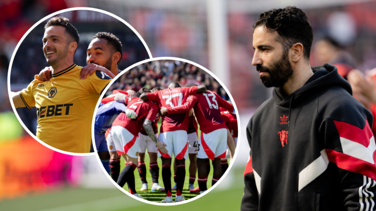 Manager Ruben Amorim of Manchester United applauds the fans after the Premier League match between Manchester United FC and Wolverhampton Wanderers...