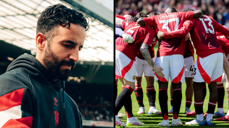 Head Coach Ruben Amorim of Manchester United walks out ahead of the Premier League match between Manchester United FC and Wolverhampton Wanderers F...