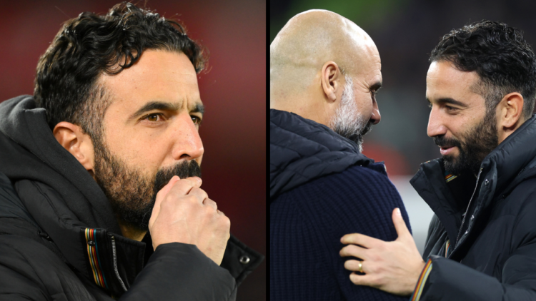 Ruben Amorim manages Manchester United during the Premier League match between Nottingham Forest and Manchester United at the City Ground. Insert: ...