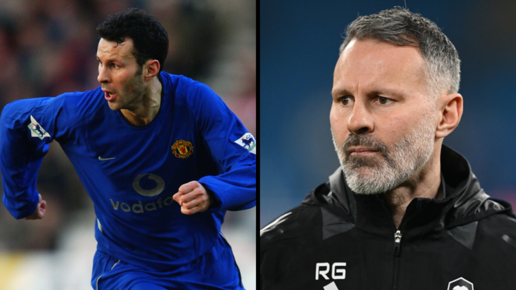 Ryan Giggs, Assistant Manager of Salford city looks on prior to the Emirates FA Cup Third Round match between Manchester City and Salford City at E...