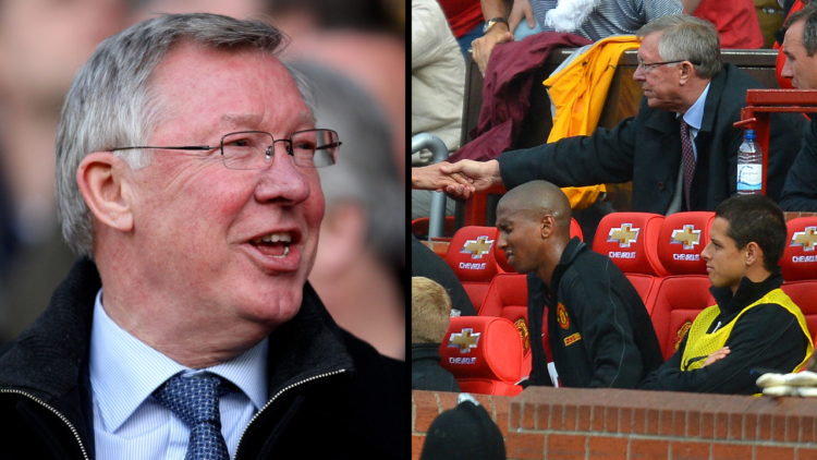 Manchester United Manager Sir Alex Ferguson laughs prior to the UEFA Champions League Quarter Final second leg match between Manchester United and ...
