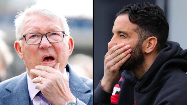 Ruben Amorim, head coach of Manchester United, looks dejected during the Premier League match between Newcastle United FC and Manchester United FC ...