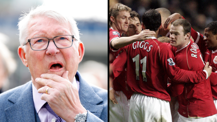 Sir Alex Ferguson watches the racing as he attends day 1 'Champion Day' of the Cheltenham Festival at Cheltenham Racecourse. Insert: Manchester Uni...