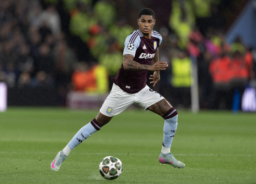 Marcus Rashford in action for Aston Villa during Champions League.
