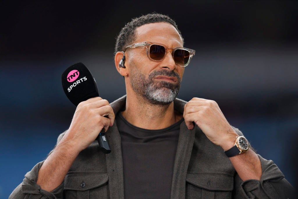 Manchester United legend and former TNT Sports pundit Rio Ferdinand during a Premier League match between Aston Villa and Fulham at Villa Park in 2025 in Birmingham.