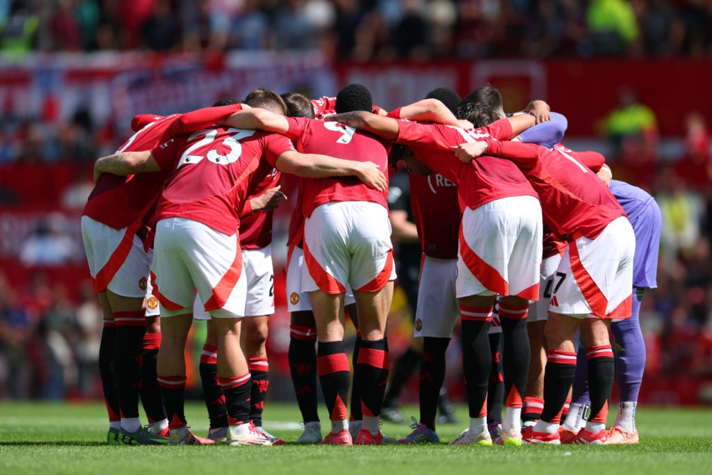 Manchester United squad team huddle ahead of West Ham United clash.