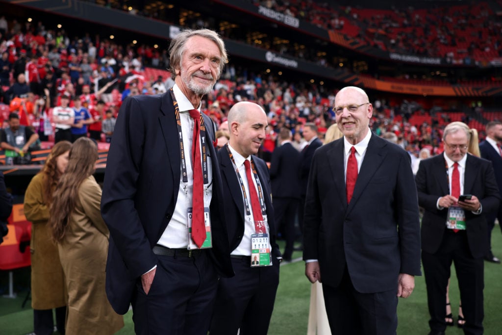 Sir Jim Ratcliffe, Omar Berrada and Avram Glazer at Europa League final with Manchester United.
