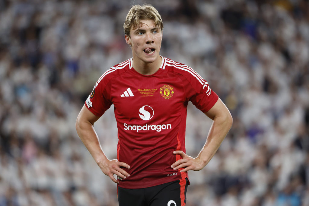 Rasmus Hojlund against Tottenham in the Europa League final.