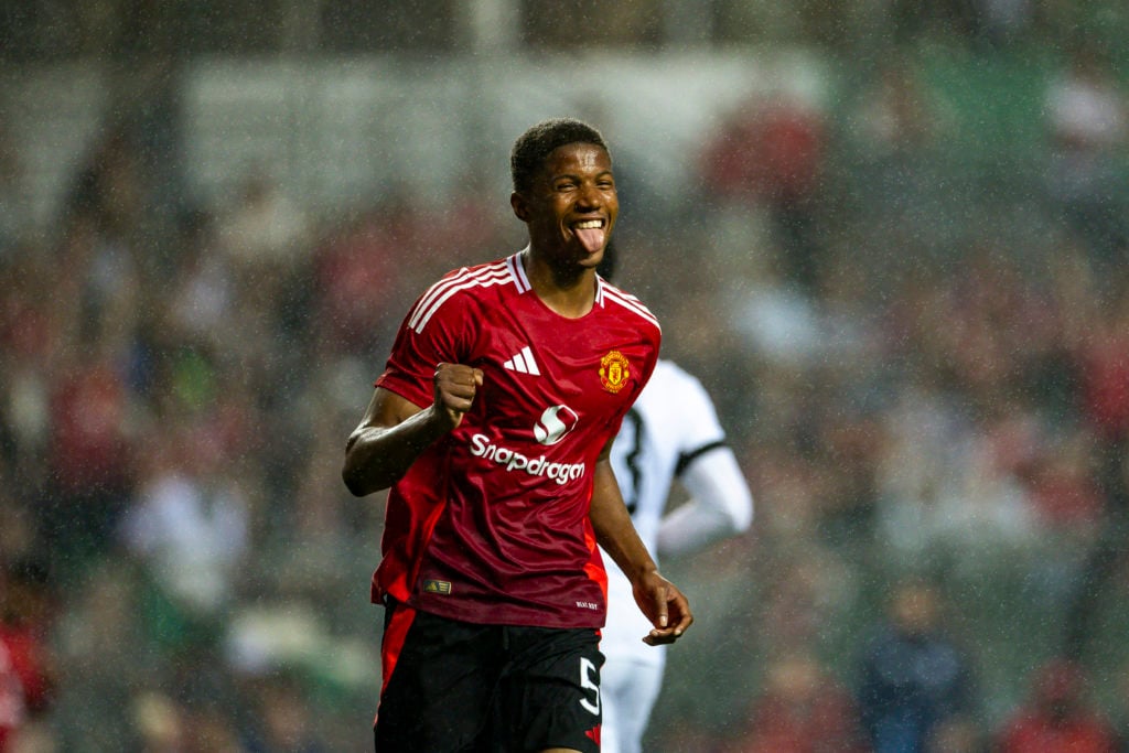 Chido Obi of Manchester United celebrates after scoring his 2nd goal during the match between Manchester United and Hong Kong