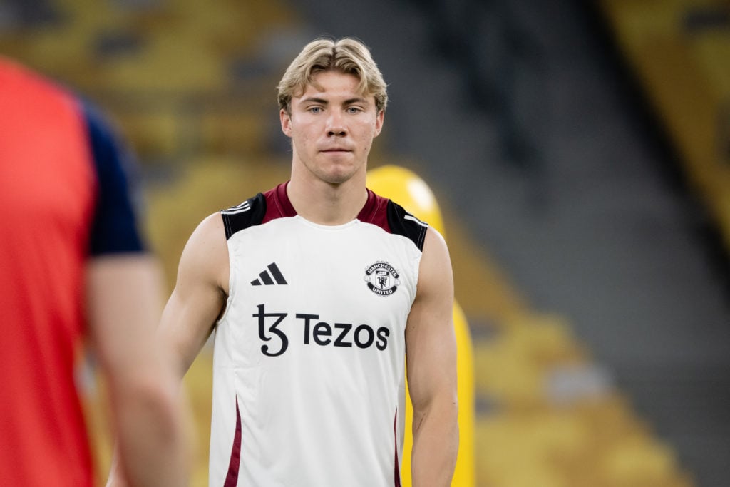Rasmus Hojlund during Manchester United training session.