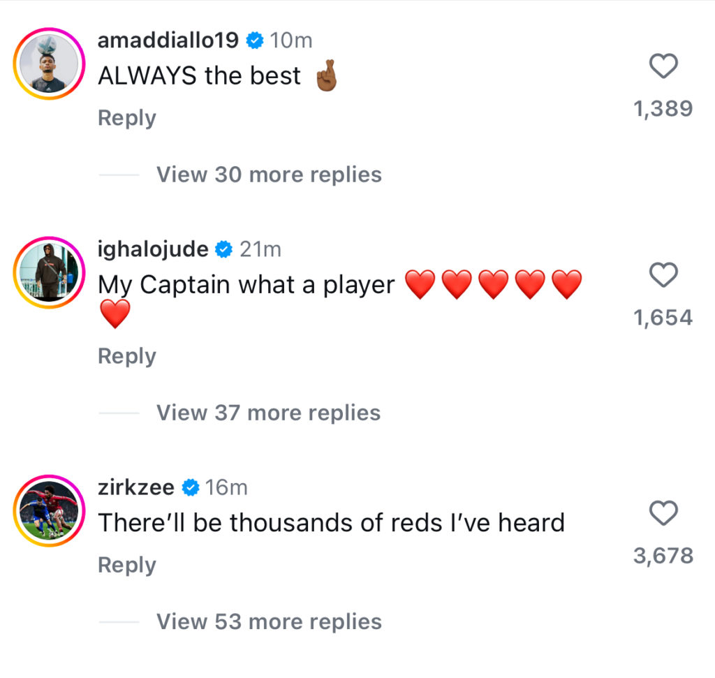 Responses to Bruno Fernandes instagram