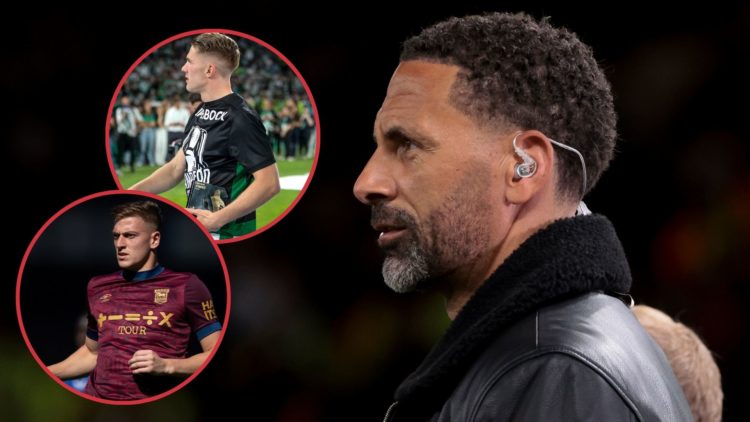 Main image, Rio Ferdinand comments for TNT Sports the UEFA Europa League 2024/25 Quarter Final Second Leg football match between Manchester United ...