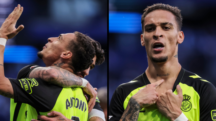 Antony dos Santos of Real Betis celebrates a goal during the Spanish league, La Liga EA Sports, football match played between RCD Espanyol and Real...