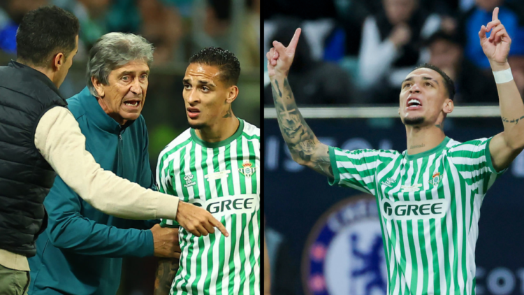 Antony of Real Betis Balompie cheers during the UEFA Conference League Final 2025 between Real Betis Balompie and Chelsea FC at Stadion Wroclaw. In...