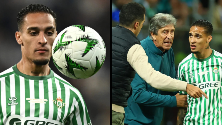 Antony of Real Betis in action during the UEFA Conference League Final 2025 between Real Betis Balompie and Chelsea FC at Tarczynski Arena. Insert:...