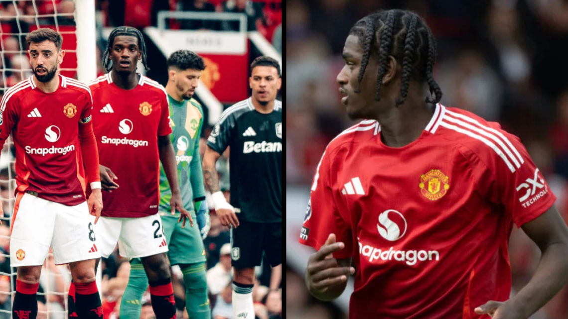 Ayden Heaven of Manchester United in action during the Premier League match between Manchester United FC and Aston Villa FC at Old Trafford. Insert...